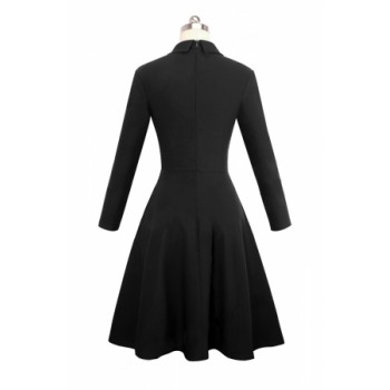 Indigo Double Breasted Vintage Flared Dress Black